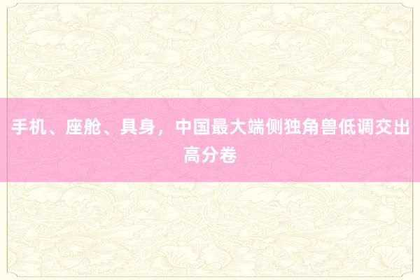 手机、座舱、具身，中国最大端侧独角兽低调交出高分卷