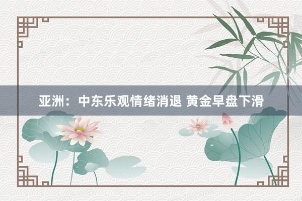亚洲：中东乐观情绪消退 黄金早盘下滑