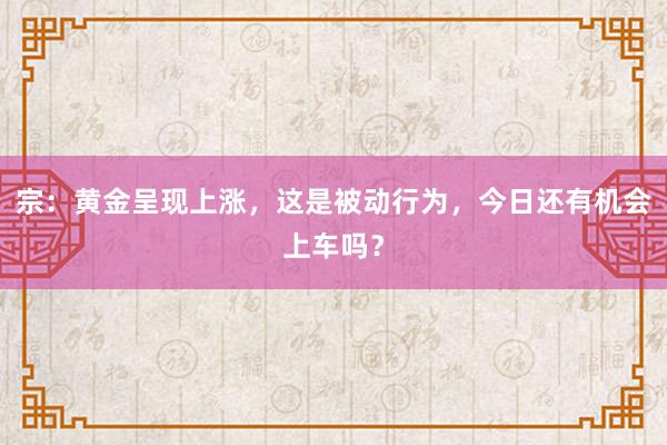宗：黄金呈现上涨，这是被动行为，今日还有机会上车吗？