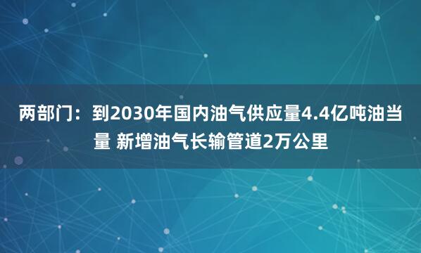 两部门：到2030年国内油气供应量4.4亿吨油当量 新增油气长输管道2万公里