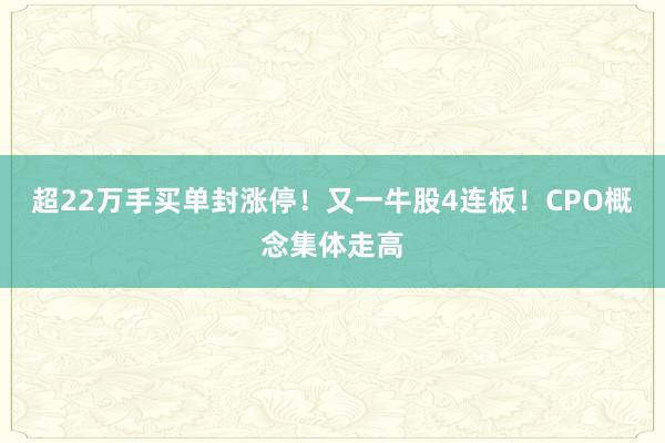 超22万手买单封涨停！又一牛股4连板！CPO概念集体走高