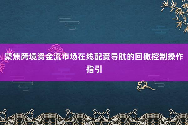 聚焦跨境资金流市场在线配资导航的回撤控制操作指引