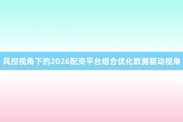 风控视角下的2026配资平台组合优化数据驱动视角